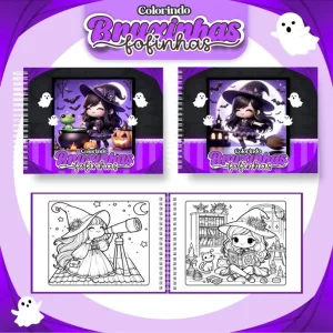 Livro de colorir bruxinhas em PDF para imprimir, desenhos de magia e fantasia