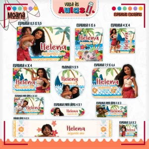 Etiquetas Escolares Personalizadas Moana para imprimir – etiquetas escolares com tema da personagem Moana.