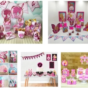 Arquivo de corte tema Barbie com cinco kits completos para personalização.