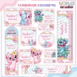 Arquivo Etiqueta Escolar Stitch e Angel