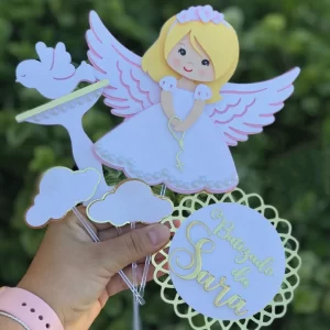 Topo de Bolo Anjinha Batizado Silhouette Studio para decoração de celebração religiosa