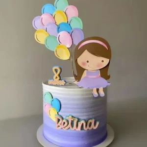 Topo de Bolo Menina Balão Silhouette Studio para festa infantil temática