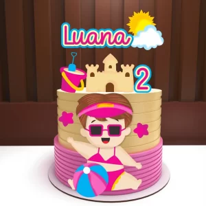 Topo de Bolo Menina Praia Silhouette Studio para festas temáticas
