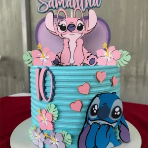 Topo de Bolo Stitch e Angel Silhouette Studio para festa infantil