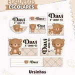 Etiqueta Escolar Ursinho Studio, Png e Pdf