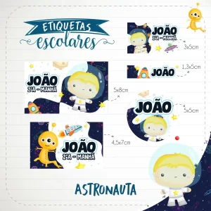 Volta às Aulas Etiqueta Astronauta para imprimir – etiquetas escolares personalizadas com tema de astronauta e espaço.
