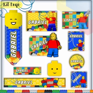 Volta às Aulas Etiqueta Escolar Lego para imprimir – etiquetas escolares personalizadas com tema Lego.