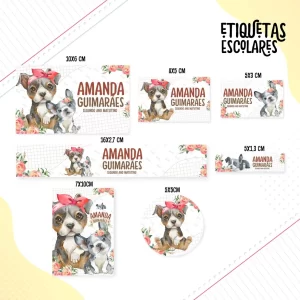 Volta às Aulas Etiqueta Escolar de Cachorrinho para imprimir – etiquetas escolares para material personalizadas com tema cachorrinho fofo.
