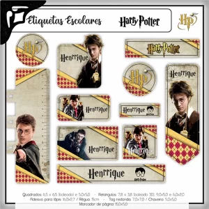 Volta às Aulas Etiqueta Harry Potter para imprimir – etiquetas escolares personalizadas com tema Harry Potter.