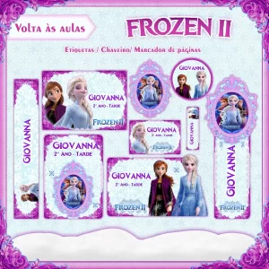 Volta às Aulas Etiquetas Frozen para imprimir – etiquetas escolares personalizadas com tema Frozen.