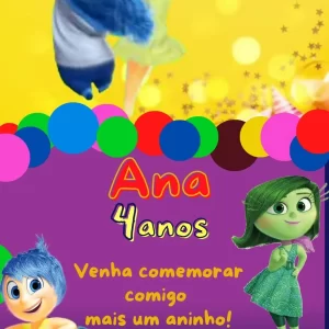 Convite Virtual Animado Divertida Mente em Vídeo MP4 – convite digital colorido e emocionante inspirado no filme da Disney Pixar, perfeito para festas infantis.