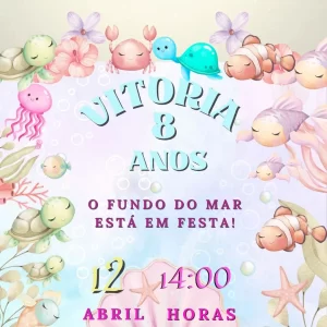 Convite Animado Mundo Bita Fundo do Mar em Vídeo MP4 – convite digital alegre e colorido com tema oceânico inspirado no Mundo Bita, ideal para festas infantis.