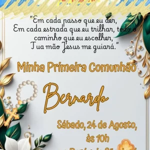 Convite Virtual Animado 1° Comunhão – convite digital animado para celebrar a primeira comunhão com crianças e familiares.