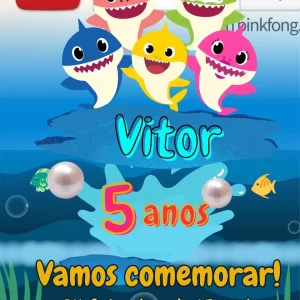 Convite Virtual Animado Baby Shark em Vídeo MP4 – convite digital colorido e musical com os personagens Baby Shark, ideal para festas infantis animadas.