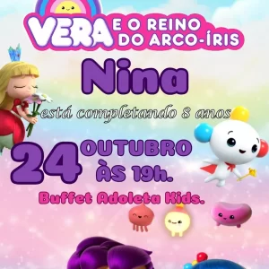 Convite Animado Vera e o Reino do Arco-Íris em Vídeo MP4 – convite digital colorido e encantador inspirado na série infantil Vera e o Reino do Arco-Íris.