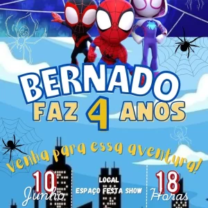 Convite Animado Spidey e Seus Amigos Espetaculares – vídeo digital divertido com o tema dos heróis da Marvel em versão infantil.