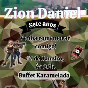 Convite Animado Fortnite em Vídeo MP4 – vídeo convite digital inspirado no famoso jogo Fortnite, ideal para festas gamer cheias de emoção e aventura.