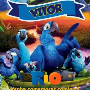 Convite Virtual Animado Tema Filme Rio em Vídeo MP4 – convite digital tropical e divertido inspirado no filme Rio, com araras coloridas e clima brasileiro.