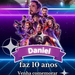 Convite Animado Os Vingadores em Vídeo MP4 – vídeo convite digital com os heróis da Marvel, ideal para festas infantis e temáticas de super-heróis.