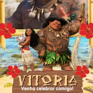 Fazendo a Nossa Festa – Convite Animado Moana em Vídeo MP4 com tema tropical e oceânico inspirado na heroína da Disney, perfeito para aniversários infantis.