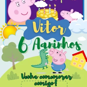 Convite Virtual Animado Peppa Pig – convite de aniversário divertido e colorido com a Peppa e sua família para alegrar a festa das crianças.
