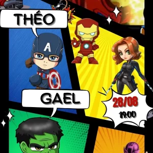 Convite Virtual Animado Os Vingadores – convite digital com super-heróis, ação e cores vibrantes para festas infantis.