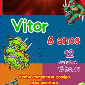 Convite Virtual Animado As Tartarugas Ninja – convite digital com heróis mutantes, ação e estilo para festas infantis.