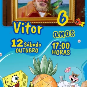 Convite Virtual Animado Bob Esponja – convite digital animado com o tema do Bob Esponja e seus amigos da Fenda do Biquíni.