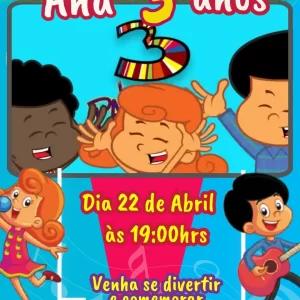 Convite Virtual Animado 3 Palavrinhas Vermelho – convite digital infantil com tema cristão, cores vibrantes e personagens animados.