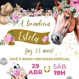 Convite Virtual Animado Ana Castela – convite digital com tema sertanejo e estilo boiadeira moderno.