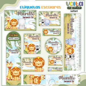 Adesivo escolar Safari em Studio, PNG e PDF para imprimir e organizar materiais escolares