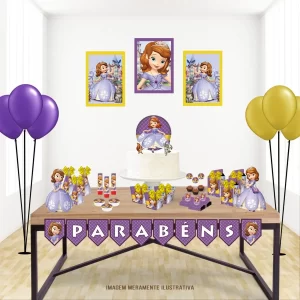 Aniversário Tema Princesa Sofia Studio e PDF – arquivo de corte delicado e encantador para imprimir e decorar festas infantis.