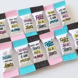 Arte digital para Balas Dia dos Clientes em PDF e PNG, ideal para personalizar e imprimir.