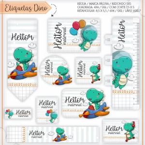 Arquivo Etiqueta Escolar Dinossauro Verde para imprimir – etiquetas escolares para material personalizadas e adesivos escolares temáticos.
