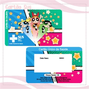 Cartão SUS Personalizado Meninas Super Poderosas para lembrancinhas de festa infantil