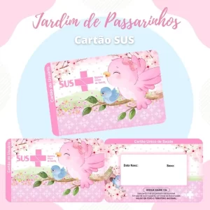 Cartão Sus Personalizado Jardim de Passarinhos para lembrancinhas de festa