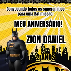 Convite Animado Batman em Vídeo MP4 – vídeo convite digital inspirado no Batman, ideal para festas infantis com tema super-herói.