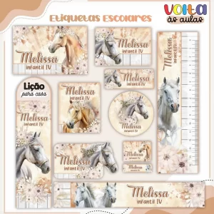 Etiqueta Escolar Cavalos para imprimir Studio, PNG e PDF – etiquetas escolares para material personalizadas e adesivos escolares temáticos.