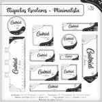 Etiqueta Escolar Minimalista Studio, Png e Pdf