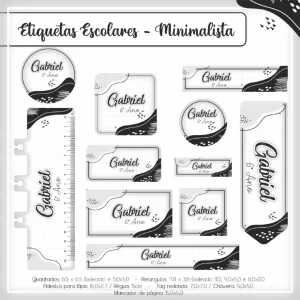 Etiqueta escolar minimalista em Studio, PNG e PDF para imprimir e organizar materiais escolares