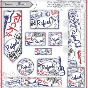 Etiqueta escolar digital Música em Studio, PNG, CDR e PDF para imprimir