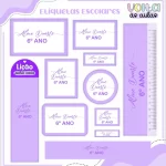 Etiqueta Escolar Neutro Lilás Studio, Png e Pdf