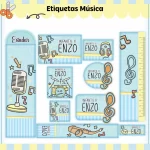 Etiqueta Escolar Tema Música Studio, Png e Pdf