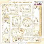 Etiqueta Escolar com Flores Studio, Png e Pdf