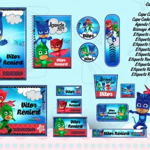 Etiquetas PJ Masks para imprimir Studio, PNG e PDF – etiquetas escolares para material personalizadas com os heróis PJ Masks.
