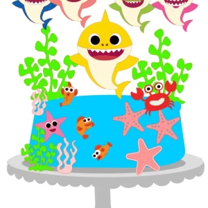 Topo de Bolo Baby Shark Silhouette Studio para festa infantil temática