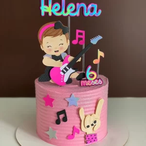 Topo de Bolo Bebê Rock Menina Studio para festa infantil temática