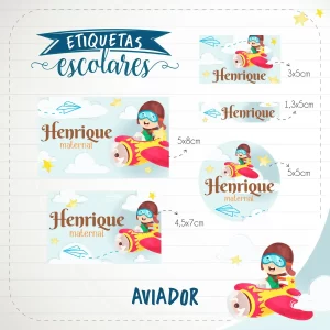 Etiqueta Escolar Aviador para imprimir Studio, PNG e PDF – etiquetas escolares para material personalizadas e adesivos escolares.