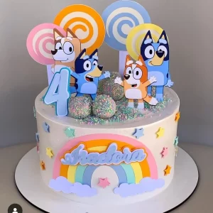 Arquivo digital topo de bolo Bluey Studio – arquivo para imprimir e decorar festas infantis.