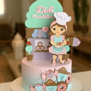 Arquivo digital topper de bolo com tema Confeitaria em Studio para imprimir, ideal para decoração de festas infantis e aniversários.